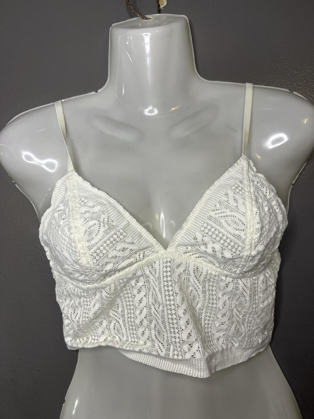 Aerie Bralette Bra Womens Medium White Lace Wireless Unlined Longline Crop